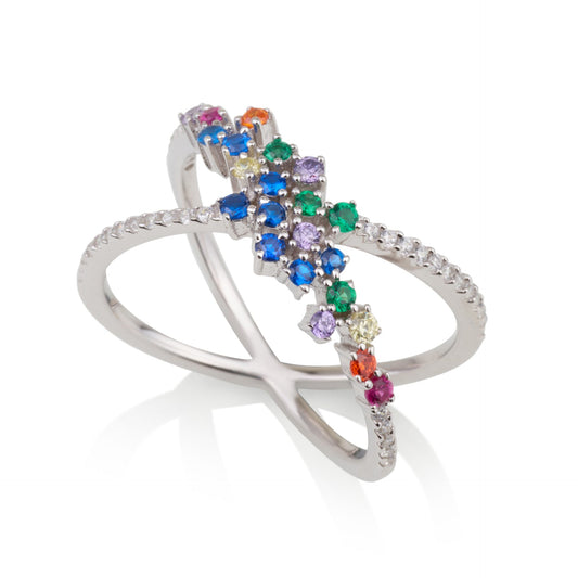 טבעת איקס זרקונים COLOUR GLAM