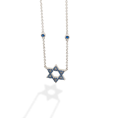 שרשרת מגן דוד זרקונים כחולים
