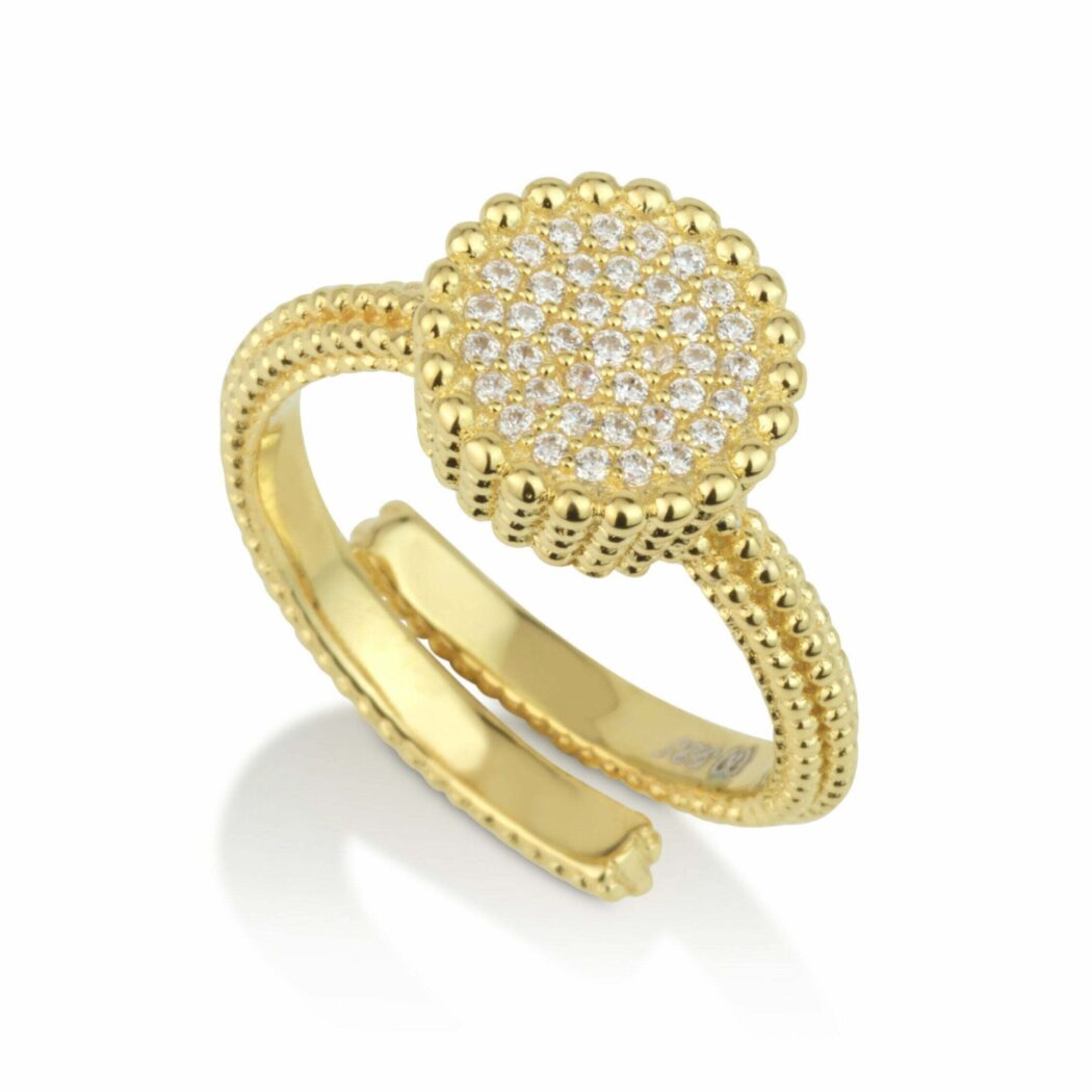 טבעת עיגול משובץ- ציפוי זהב צהוב