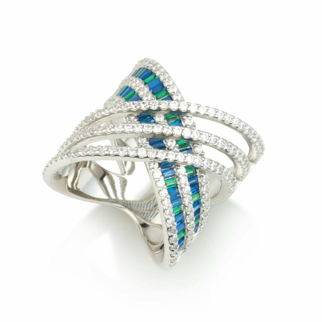טבעת איקס פסים כחול ירוק